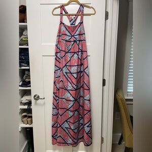 Geometric Pink and Blue Maxi Dress